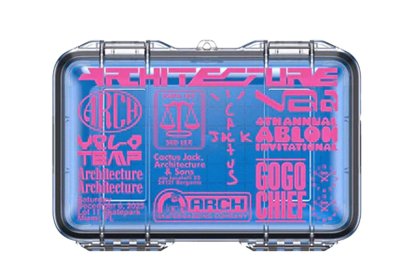 Transparent suitcase with pink graphics Virgil Abloh x Cactus Jack 2025
