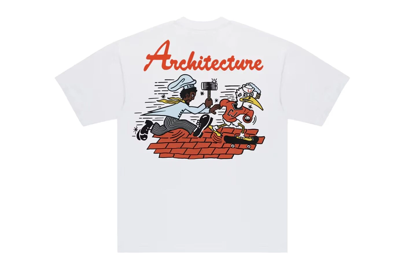 Back of white T-shirt with humorous Cactus Jack drawing and Architecture text