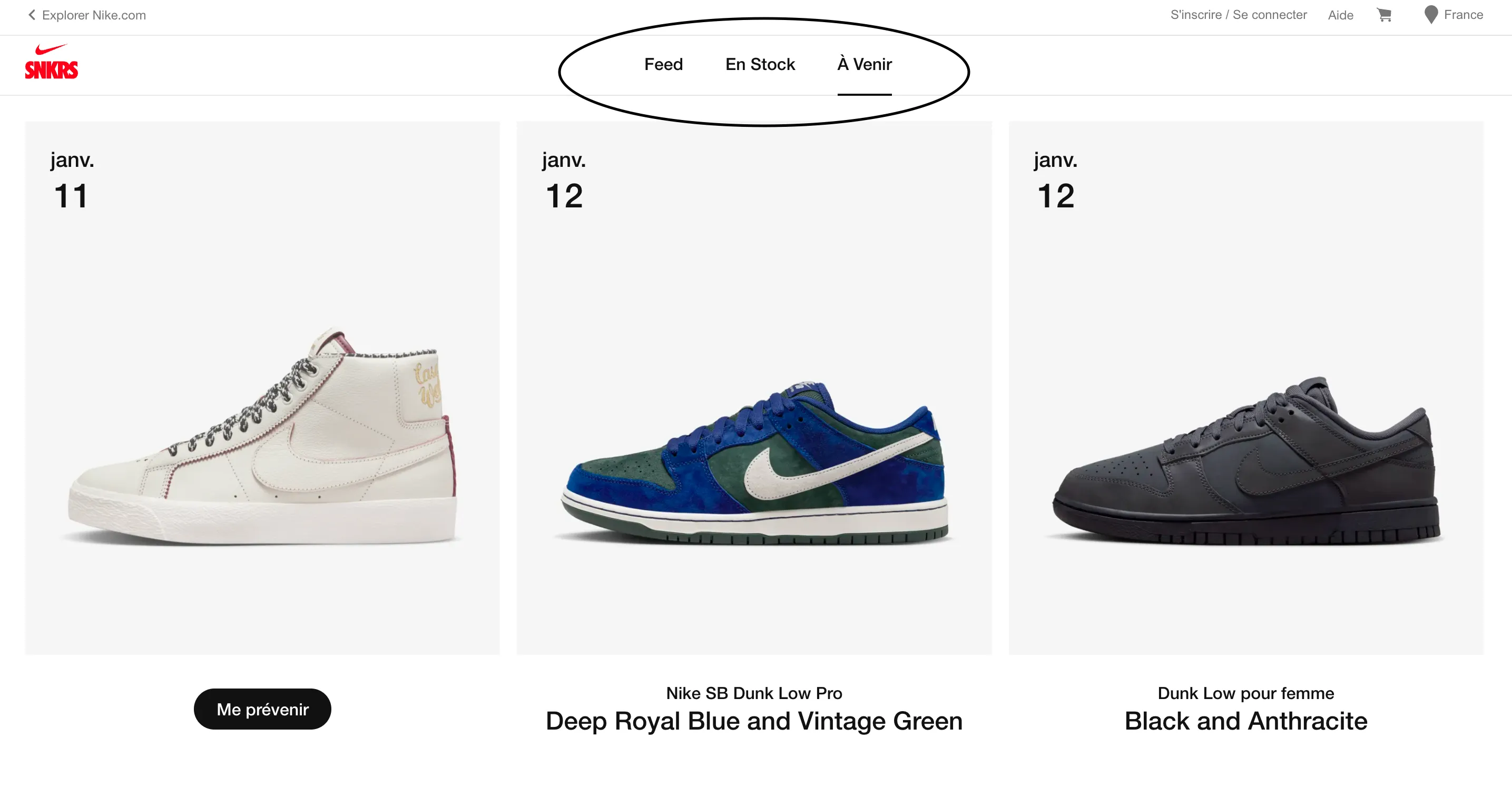 nike snkrs feed a venir restock air jordan janvier 2024