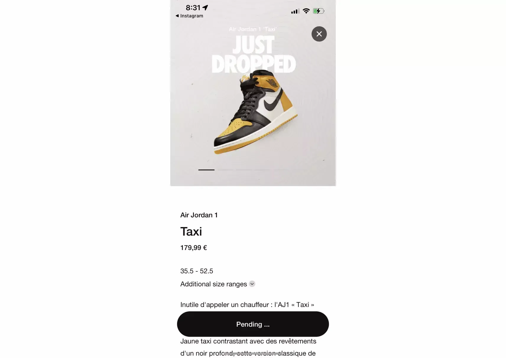 snkrs day shock drop aj1 taxi