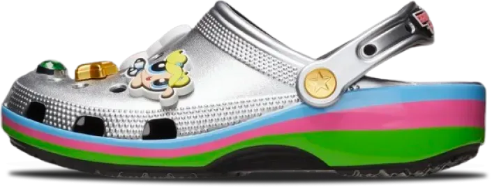 The Powerpuff Girls Crocs Classic Clog Metallic Silver Pink Green Blue